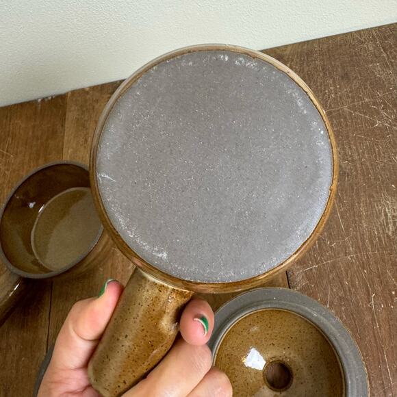 Pair VINTAGE Brown Glazed Stoneware Soup Bean Vented Lidded Tagine bowls - Picture 4 of 7